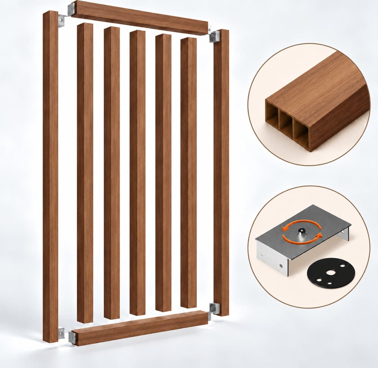 SIPA BOLD Kit completo (7 toghe+2 basi orizzontali+staffe GIREVOLI) Divisorio Frangiluce in PVC Effetto Legno – rifilabile  680x2900mm - 14