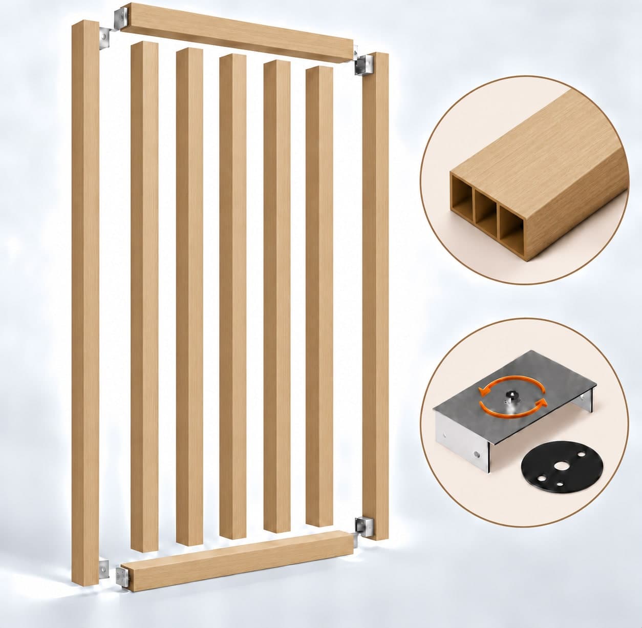 SIPA BOLD Kit completo (7 toghe+2 basi orizzontali+staffe GIREVOLI) Divisorio Frangiluce in PVC Effetto Legno – rifilabile  680x2900mm - 15