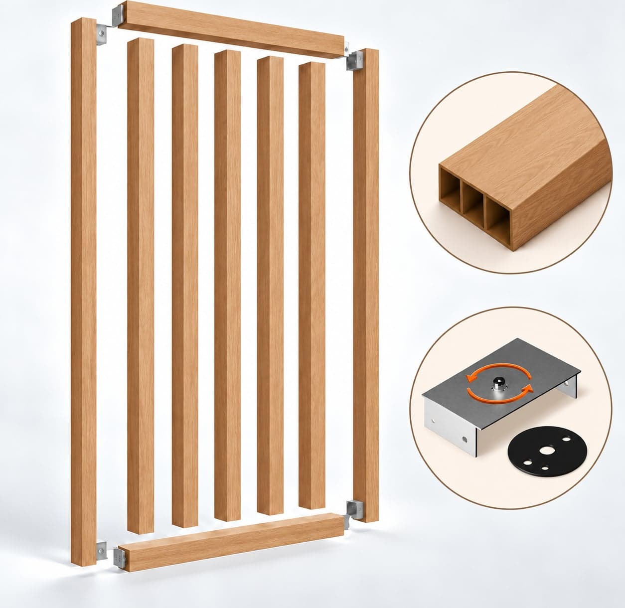 SIPA BOLD Kit completo (7 toghe+2 basi orizzontali+staffe GIREVOLI) Divisorio Frangiluce in PVC Effetto Legno – rifilabile  680x2900mm - 9