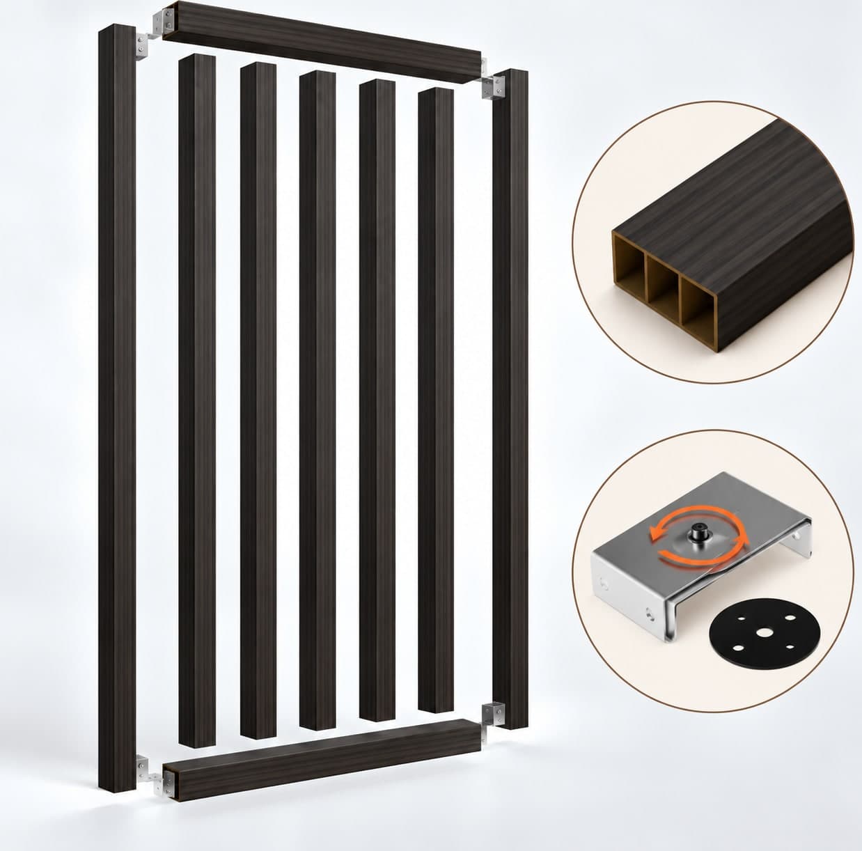 SIPA BOLD Kit completo (7 toghe+2 basi orizzontali+staffe GIREVOLI) Divisorio Frangiluce in PVC Effetto Legno – rifilabile  680x2900mm - 10