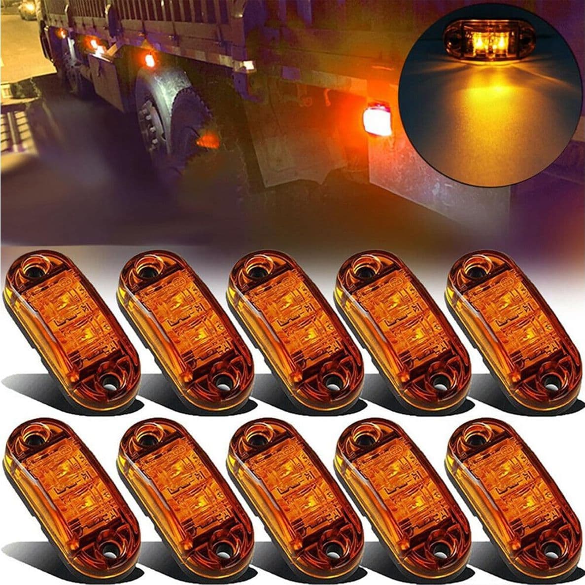 10 Luci LED Ingombro Camion e Rimorchio 12V-24V Giallo Ambra Indicatori Laterali Universali IP65 Impermeabili 90LM con 2 LED SMD ad Alta Luminosità - 2