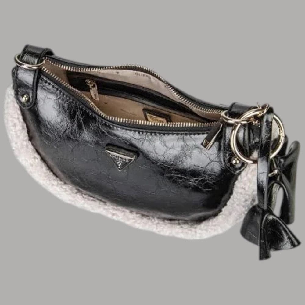 Borsa a spalla Guess Katie con inserti teddy e logo - 3