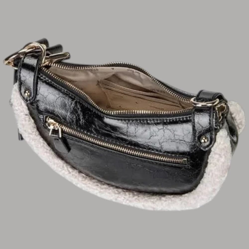 Borsa a spalla Guess Katie con inserti teddy e logo - 4