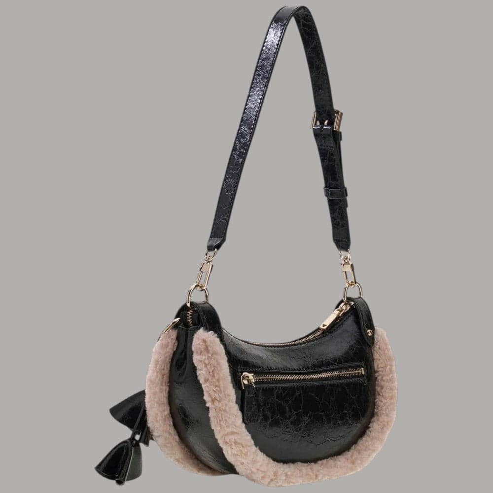 Borsa a spalla Guess Katie con inserti teddy e logo - 7