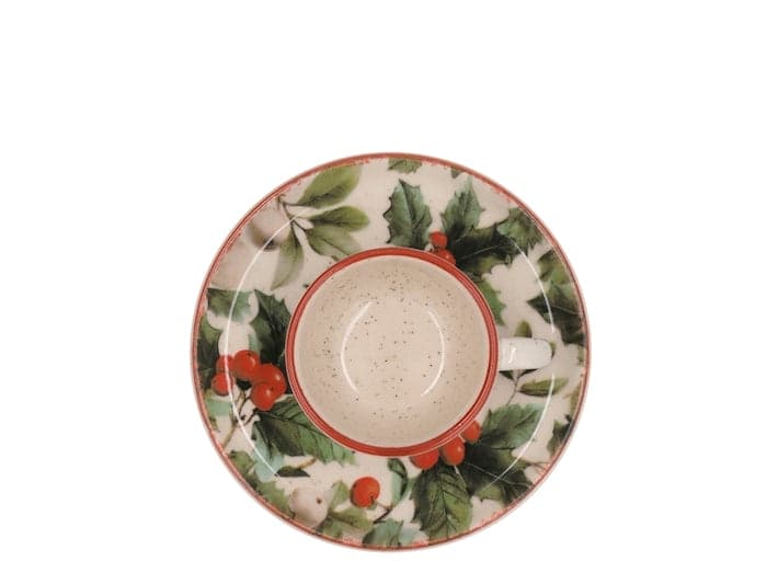 Set Tazza da Caffè Natalizia Magical Holly H&H in Stoneware con Piattino, 2 Pezzi, Capacità 115 ml, Decorazione Natalizia, Idea Regalo - 2