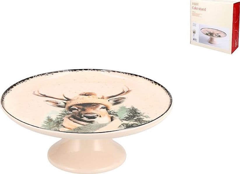 Alzata Natalizia Winter Buddy in Stoneware Ø 26 cm - Piatto da Portata con Piedistallo, Decorazione Invernale per Torte, Dolci e Dessert H&H - 3