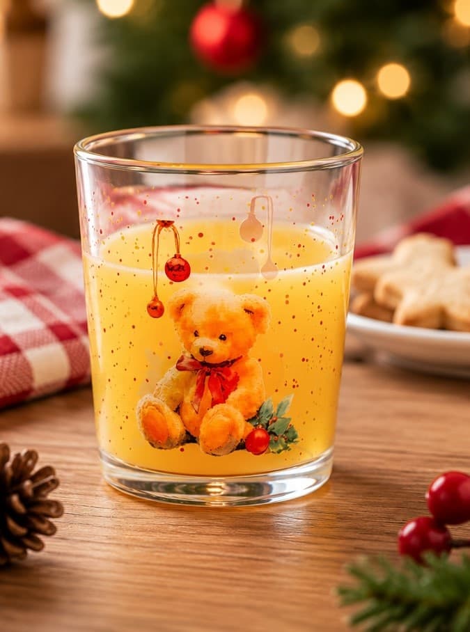 Set 3 Bicchieri Treasure in Vetro da 35 cl - Bicchieri Acqua con Decorazione Orsetto Natalizio, Ideali per Tavola, Bevande e Idee Regalo di Natale H&H - 2