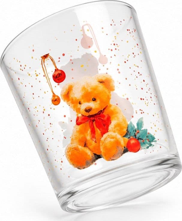 Set 3 Bicchieri Treasure in Vetro da 35 cl - Bicchieri Acqua con Decorazione Orsetto Natalizio, Ideali per Tavola, Bevande e Idee Regalo di Natale H&H - 3
