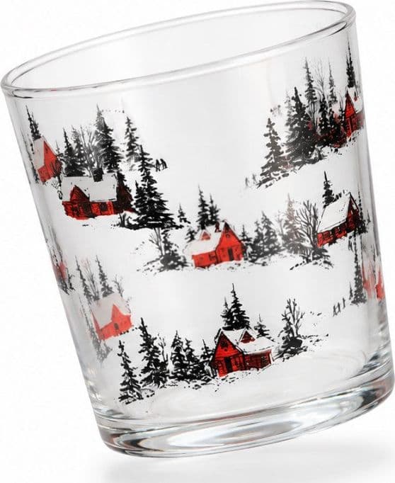 Set 3 Bicchieri White Silence in Vetro da 35 cl - Bicchieri Acqua con Decorazioni Natalizie Paesaggio Innevato, Casette Rosse e Alberi, Ideali per Tavola e Natale H&H - 2