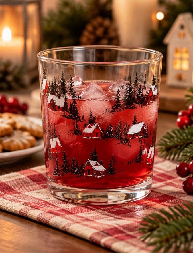 Set 3 Bicchieri White Silence in Vetro da 35 cl - Bicchieri Acqua con Decorazioni Natalizie Paesaggio Innevato, Casette Rosse e Alberi, Ideali per Tavola e Natale H&H - 3