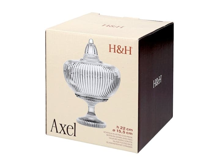 Scatola Axel in Vetro Trasparente con Coperchio e Piedistallo 15,5 x 22 cm - Portaconfetti, Porta Caramelle e Scatola Decorativa Elegante per Casa e Tavola H&H - 2