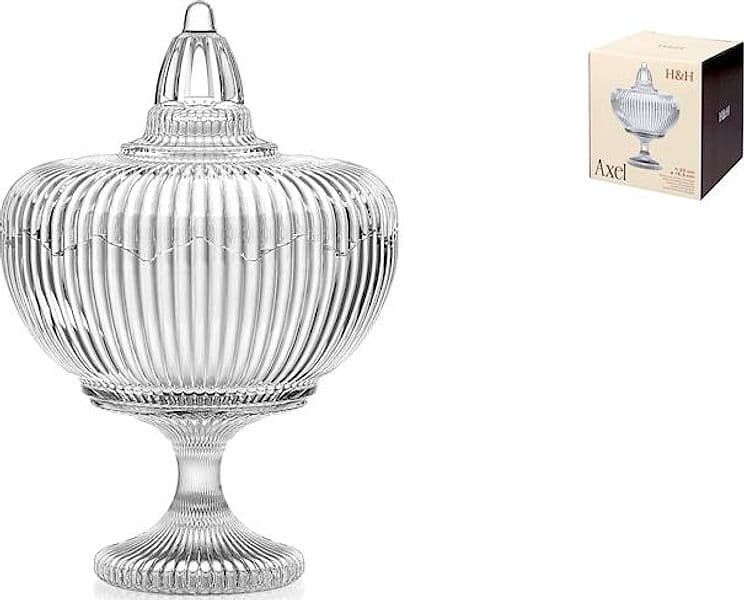 Scatola Axel in Vetro Trasparente con Coperchio e Piedistallo 15,5 x 22 cm - Portaconfetti, Porta Caramelle e Scatola Decorativa Elegante per Casa e Tavola H&H - 3