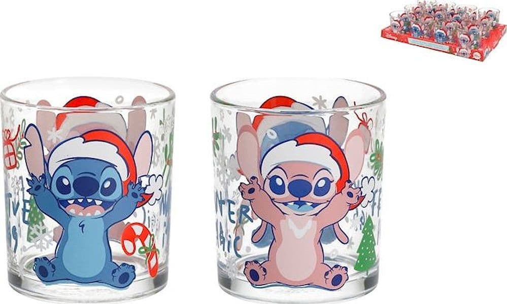 Bicchiere Stitch Xmas in Vetro Decorato da 25 cl - Bicchiere Natalizio con Stitch e Angel, Lavabile in Lavastoviglie, 1 Pezzo H&H - 2
