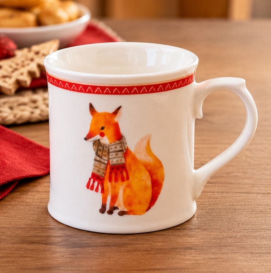 Mug NBC Winter Volpe in Ceramica da 350 ml - Tazza Natalizia con Decorazione Volpe e Sciarpa, Ideale per Colazione, Tè, Latte e Cioccolata Calda H&H - 2
