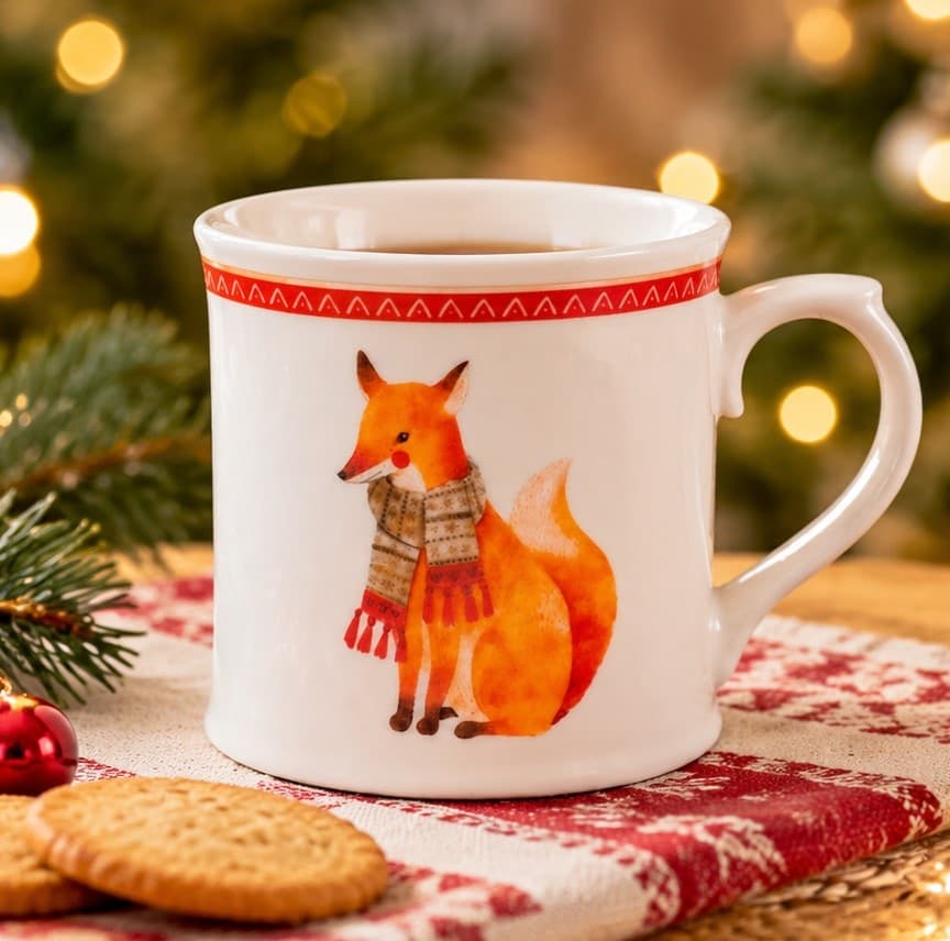 Mug NBC Winter Volpe in Ceramica da 350 ml - Tazza Natalizia con Decorazione Volpe e Sciarpa, Ideale per Colazione, Tè, Latte e Cioccolata Calda H&H - 3