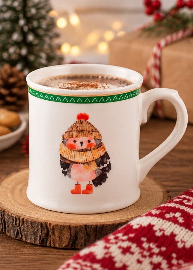 Mug NBC Winter Gufo 350 ml in Ceramica Bianca con Decorazione Invernale, Cappello e Sciarpa, Idea Regalo Natalizia H&H - 3
