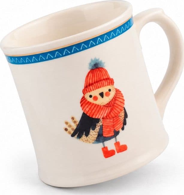 Mug NBC Winter Uccellino 350 ml in Ceramica Bianca con Decorazione Invernale, Cappello e Sciarpa Rossa, Idea Regalo Natalizia H&H - 3