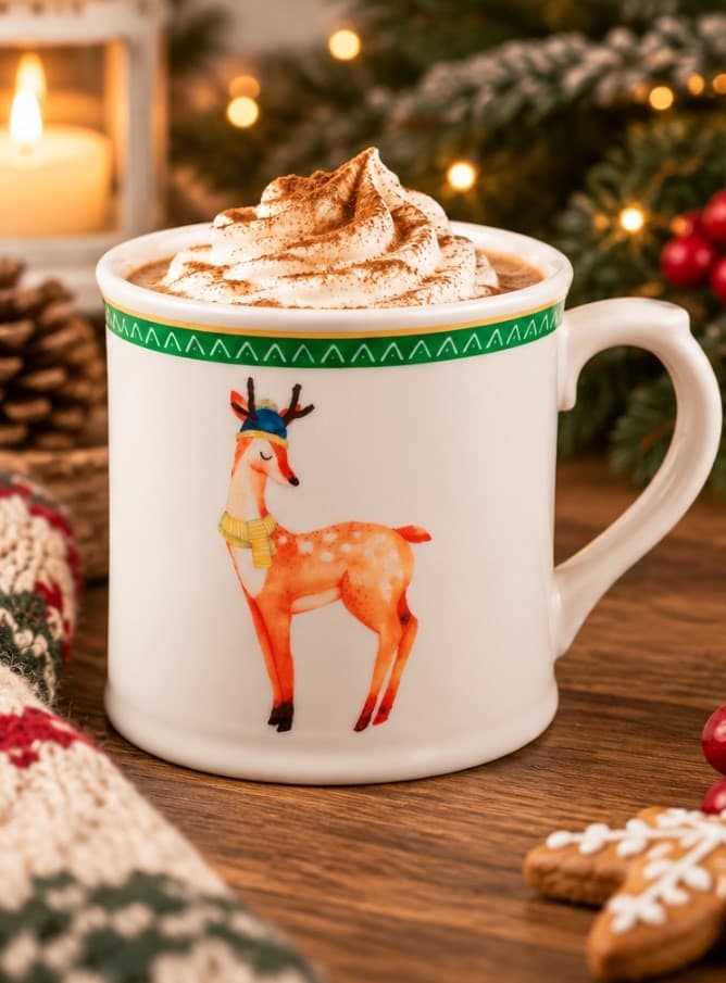 Mug NBC Winter Cervo 350 ml in Ceramica Bianca con Decorazione Invernale, Cappello e Sciarpa, Idea Regalo Natalizia H&H - 3