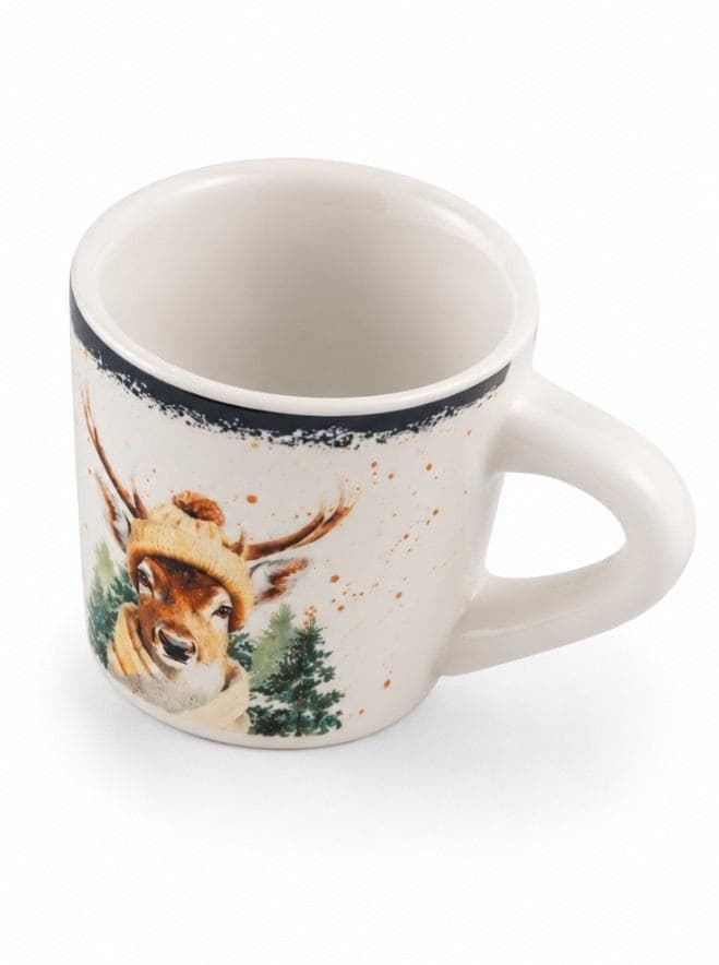 Set 6 Tazzine da Caffè NBC Holiday Story Cervo 90 ml in Ceramica Bianca con Decorazione Invernale, Cappello e Sciarpa, Idea Regalo Natalizia H&H - 3