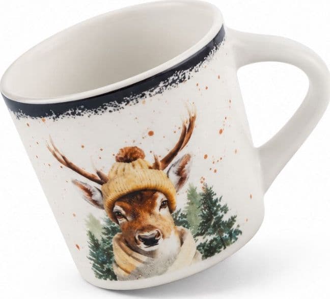 Tazza da Tè NBC Holiday Story Cervo 280 ml in Ceramica Bianca con Decorazione Invernale, Cappello e Sciarpa, Idea Regalo Natalizia H&H - 3