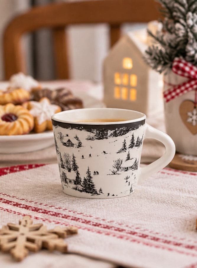 Set 6 Tazzine da Caffè NBC Winter Tale Paesaggio Innevato 90 ml in Ceramica Bianca con Decorazione Invernale, Idea Regalo Natalizia H&H - 2
