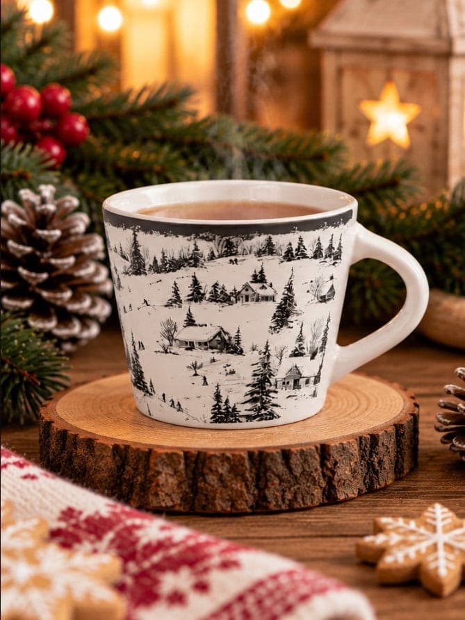 Tazza da Tè NBC Winter Tale Paesaggio Innevato 280 ml in Ceramica Bianca con Decorazione Invernale, Casette e Alberi, Idea Regalo Natalizia H&H - 3
