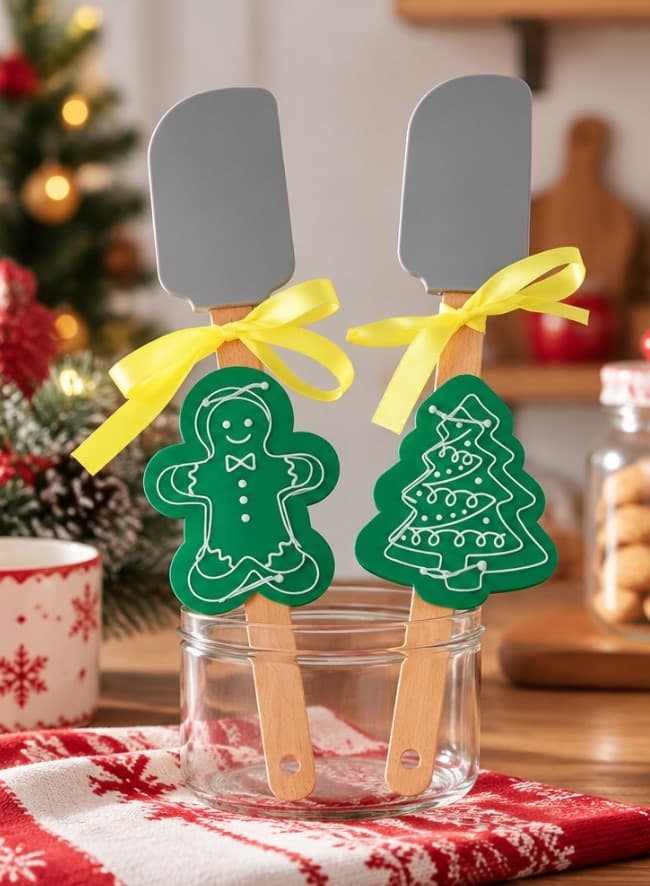 Set 2 Spatole Natalizie H&H in Silicone e Legno con Stampi in Acciaio Inox, Omino Pan di Zenzero e Albero di Natale, Utensili da Cucina - 2