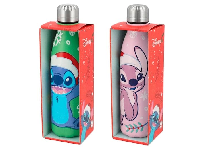 Bottiglia Termica Natalizia Stitch H&H 500 ml in Acciaio Inox Rosa, Borraccia con Decorazioni Xmas, Ideale per Bevande Calde e Fredde - 2