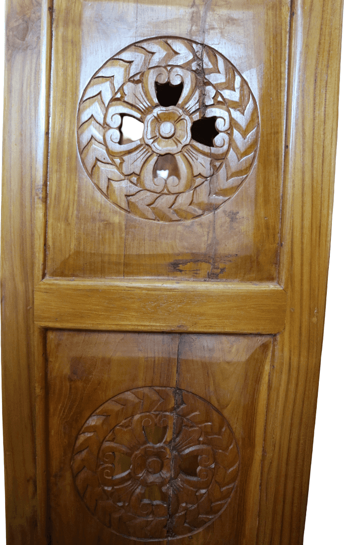 Libreria Etnica in Teak Massello con Intarsi Floreali Scolpiti a Mano – 87x41x180 cm - 13