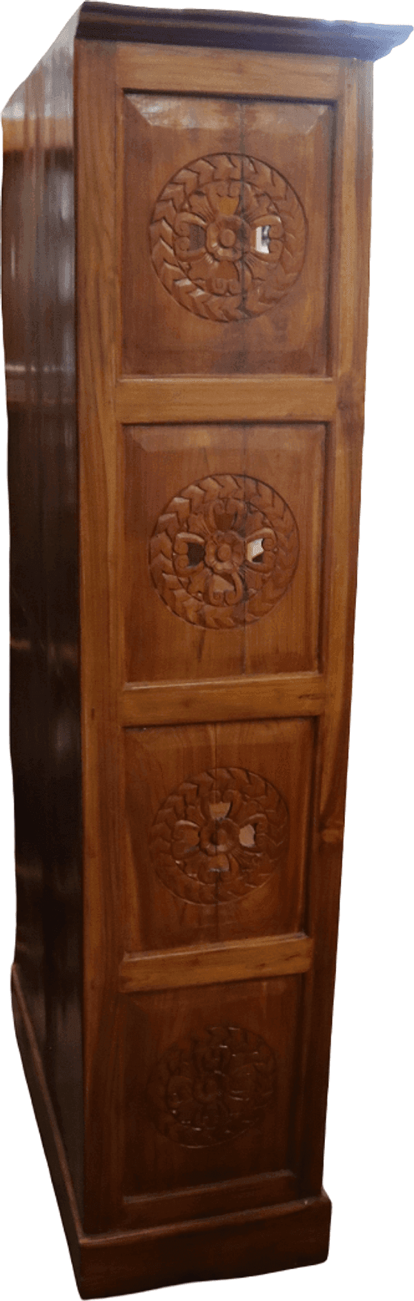 Libreria Etnica in Teak Massello con Intarsi Floreali Scolpiti a Mano – 87x41x180 cm - 6