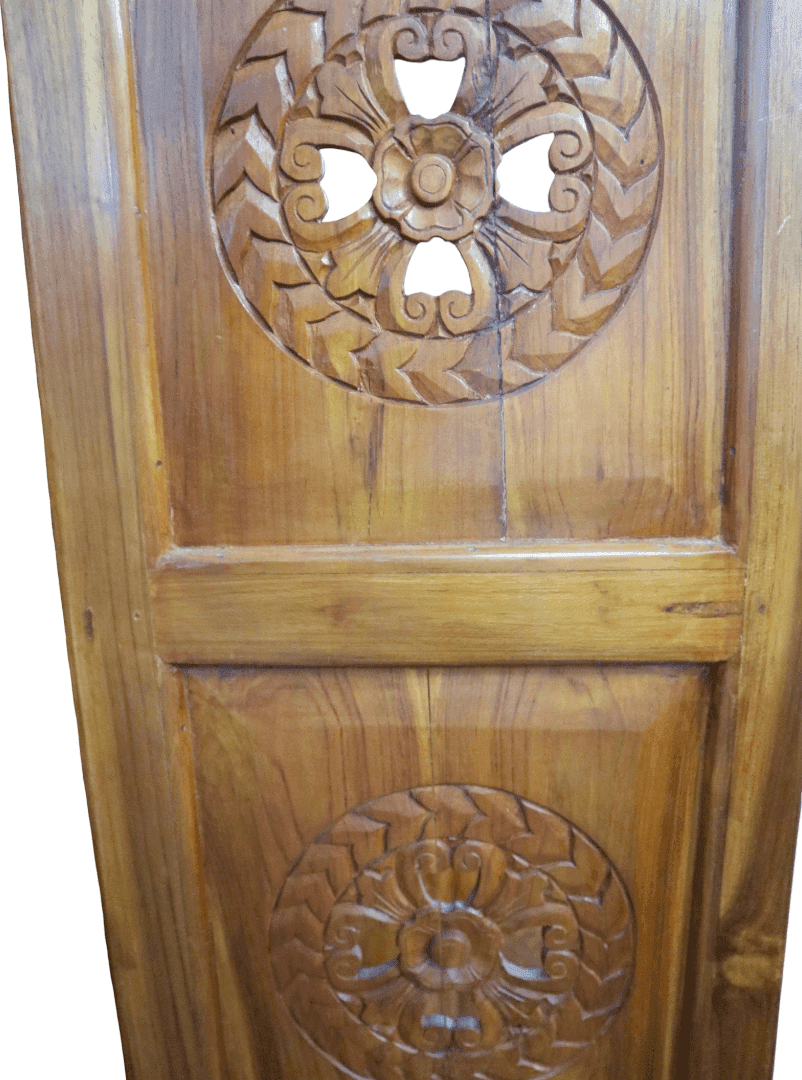 Libreria Etnica in Teak Massello con Intarsi Floreali Scolpiti a Mano – 87x41x180 cm - 8