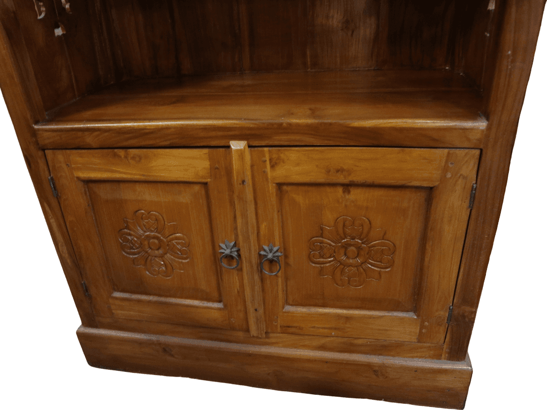 Libreria Etnica in Teak Massello con Intarsi Floreali Scolpiti a Mano – 87x41x180 cm - 9