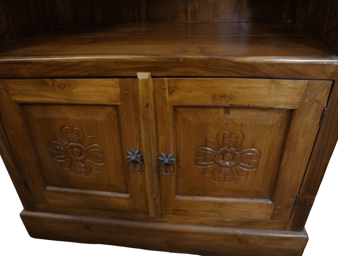 Libreria Etnica in Teak Massello con Intarsi Floreali Scolpiti a Mano – 87x41x180 cm - 10
