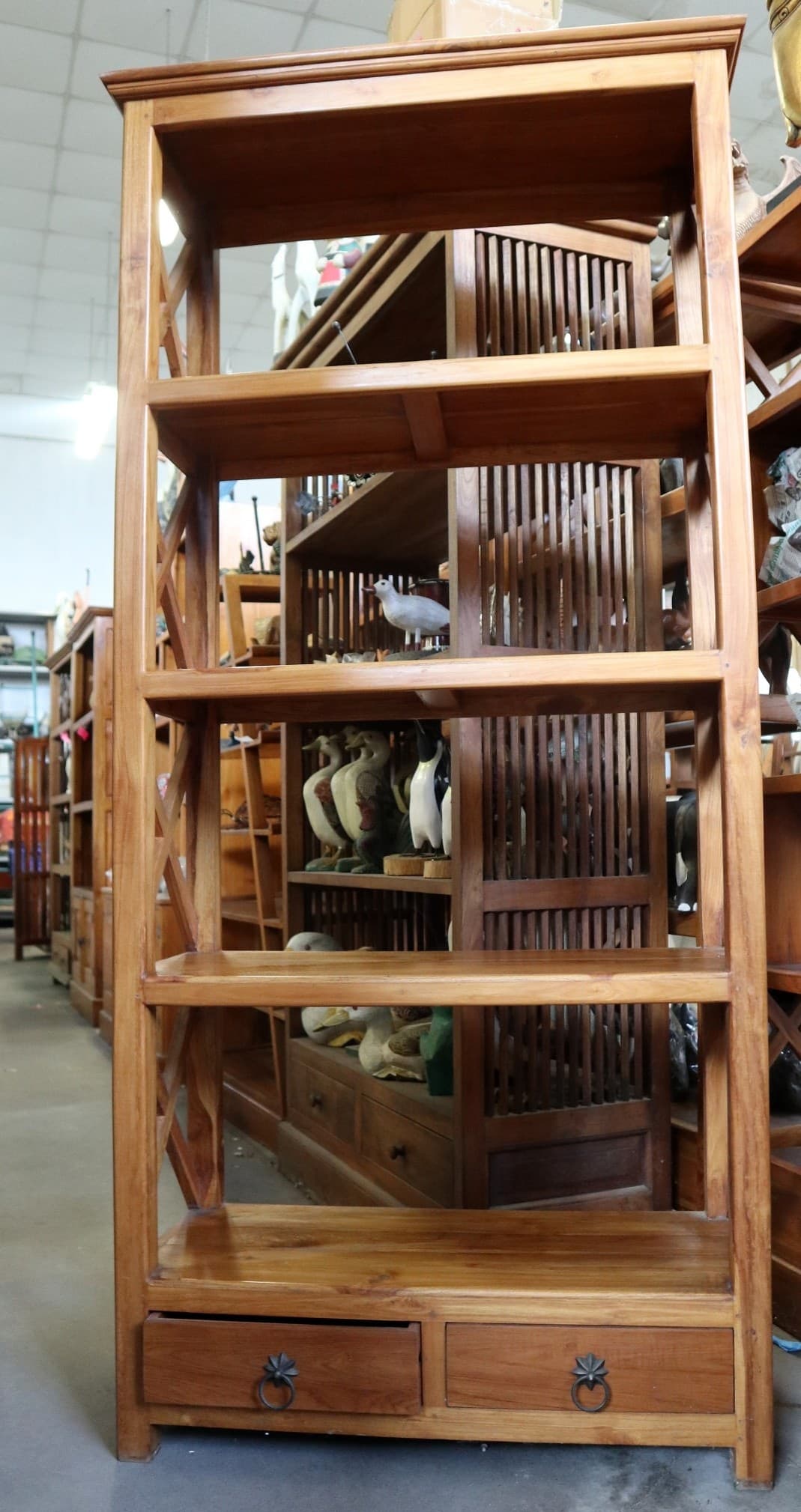 Libreria in Teak Massello 80x40x180 cm con Fianchi Incrociati - 4