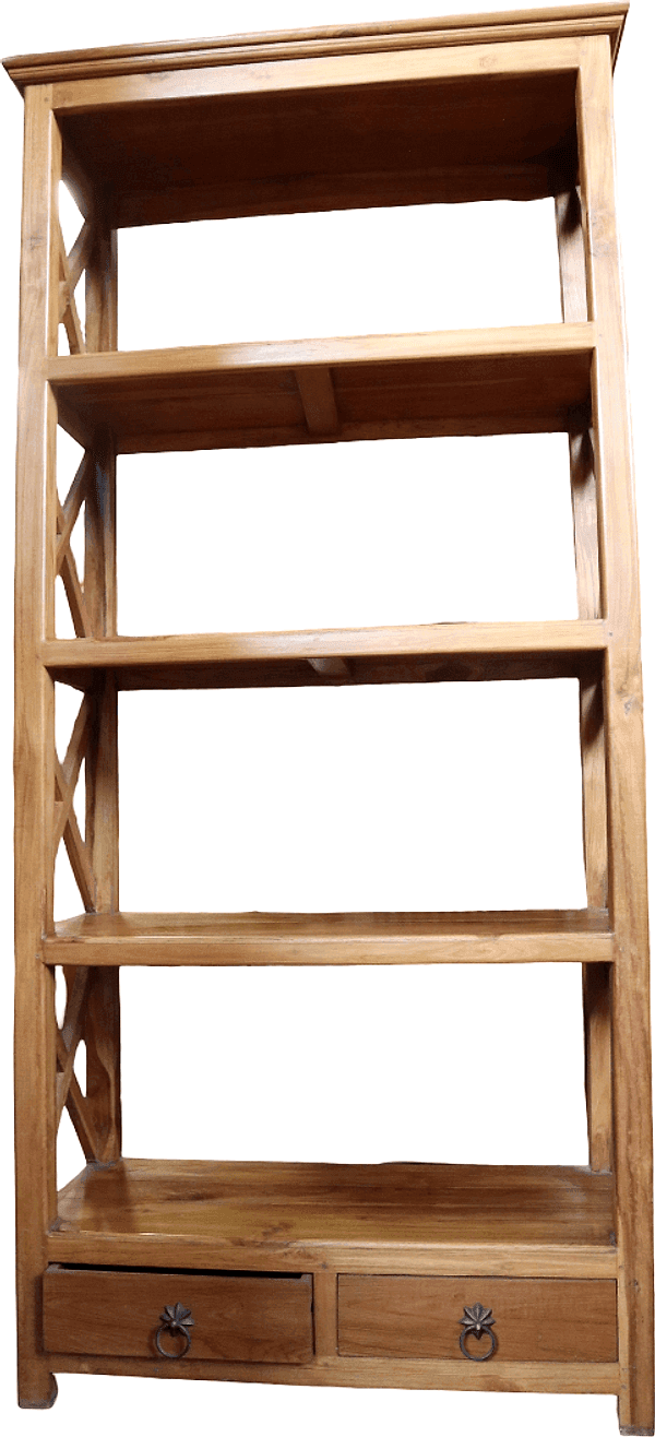 Libreria in Teak Massello 80x40x180 cm con Fianchi Incrociati - 5
