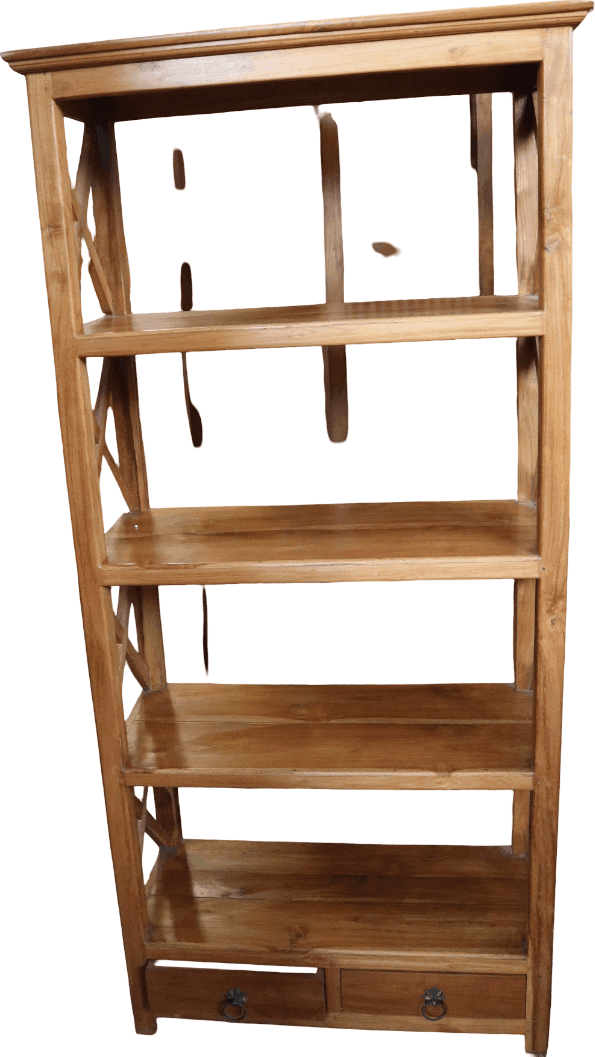 Libreria in Teak Massello 80x40x180 cm con Fianchi Incrociati - 7