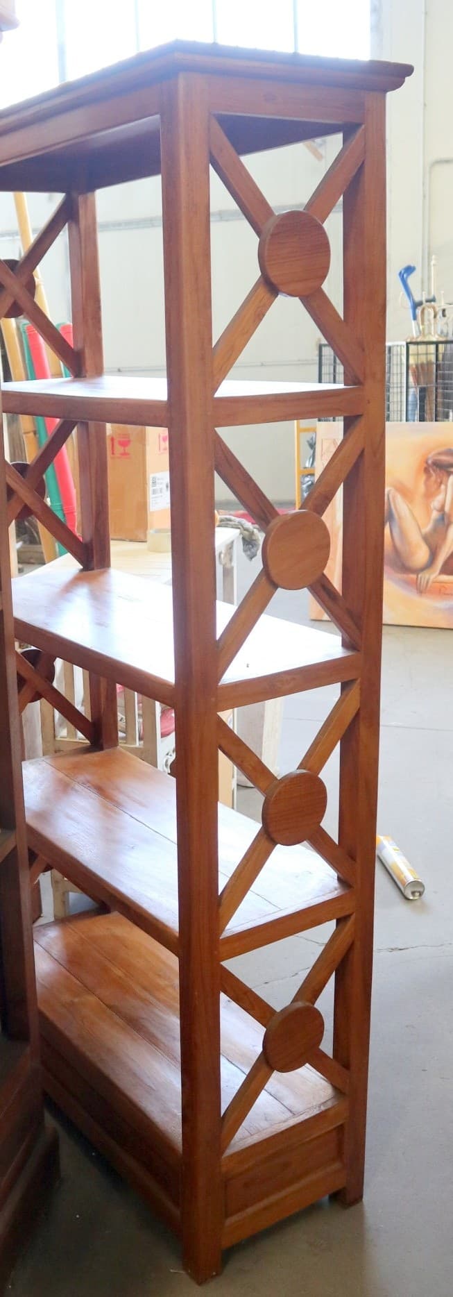 Libreria in Teak Massello 80x40x180 cm con Fianchi Incrociati - 10
