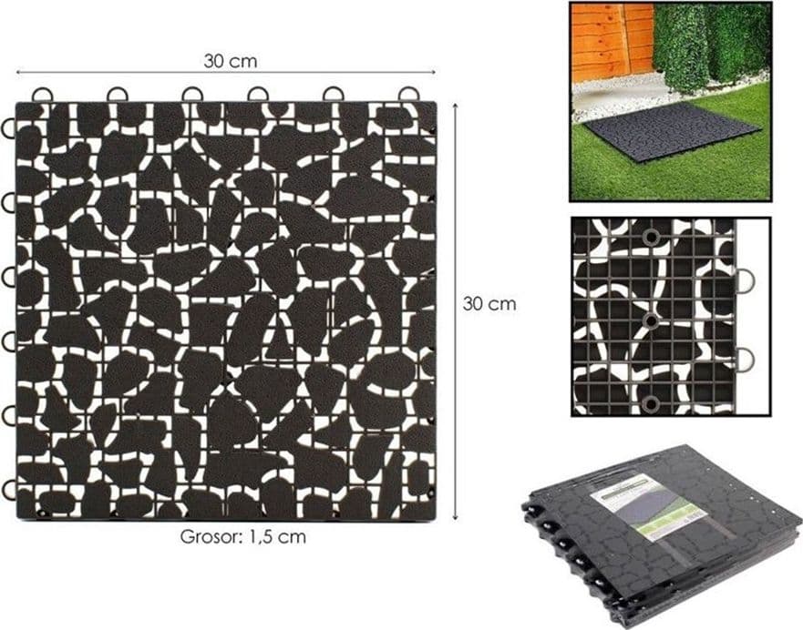 SET DA 4PZ PIASTRELLA PER ESTERNI PAVIMENTO PAVIMENTAZIONE GIARDINO 30X30CM NERO 223195 - 2