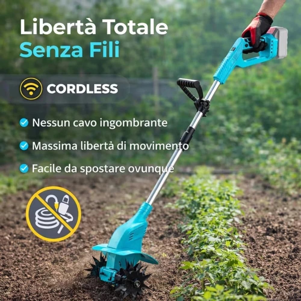 MOTOZAPPA ZAPPA ELETTRICA CON 2 BATTERIA DA 48 V ZAPPETTA DA GIARDINO PORTATILE ASTA - 2