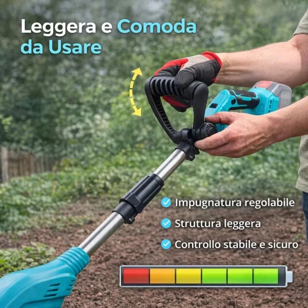 MOTOZAPPA ZAPPA ELETTRICA CON 2 BATTERIA DA 48 V ZAPPETTA DA GIARDINO PORTATILE ASTA - 3