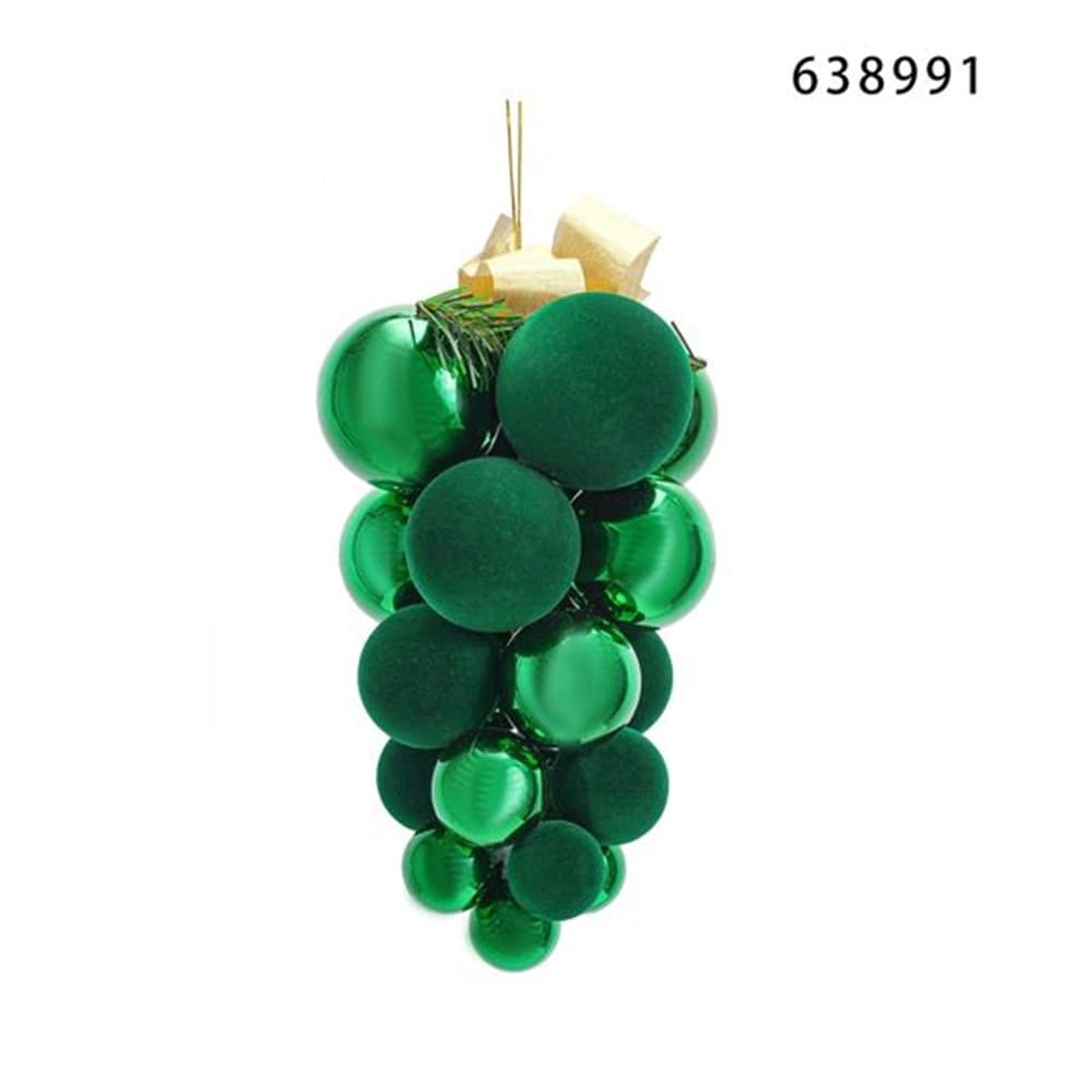 DECORAZIONE NATALIZIA FORMA DI GRAPPOLO PALLINE DI NATALE FLOCCATE LUCIDE ADDOBBO 20X30CM - 4