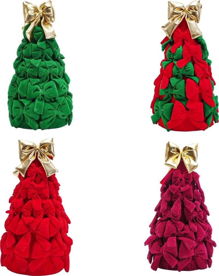 ALBERO DI NATALE DI FIOCCHI DA 28CM CON FIOCCO DORATO ADDOBBO DECORAZIONE NATALIZIA FESTE
