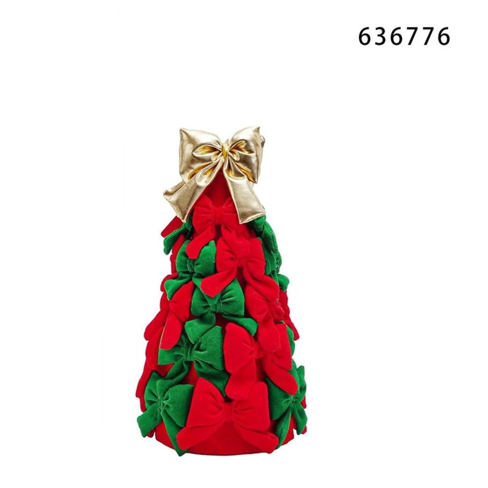 ALBERO DI NATALE DI FIOCCHI DA 28CM CON FIOCCO DORATO ADDOBBO DECORAZIONE NATALIZIA FESTE - 2