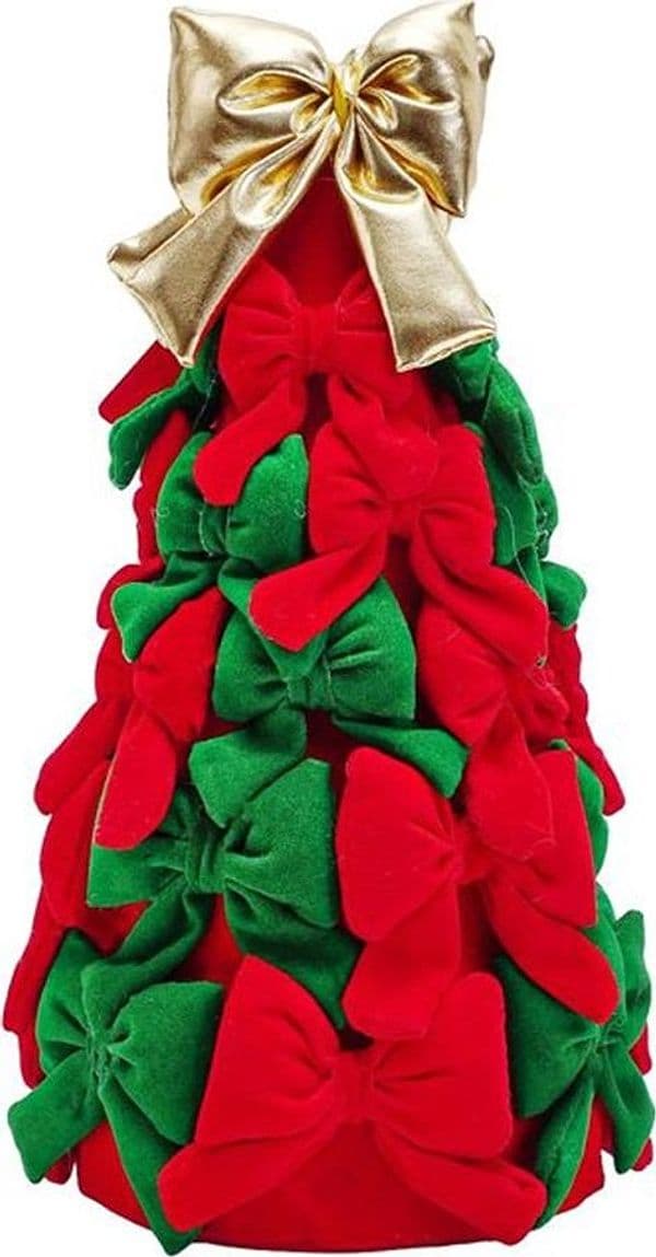 ALBERO DI NATALE DI FIOCCHI DA 28CM CON FIOCCO DORATO ADDOBBO DECORAZIONE NATALIZIA FESTE - 3