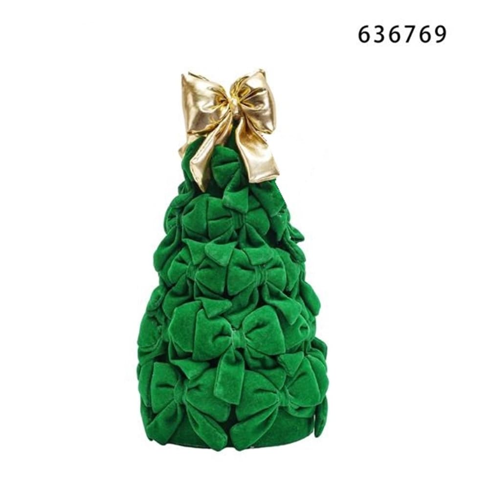 ALBERO DI NATALE DI FIOCCHI DA 28CM CON FIOCCO DORATO ADDOBBO DECORAZIONE NATALIZIA FESTE - 4