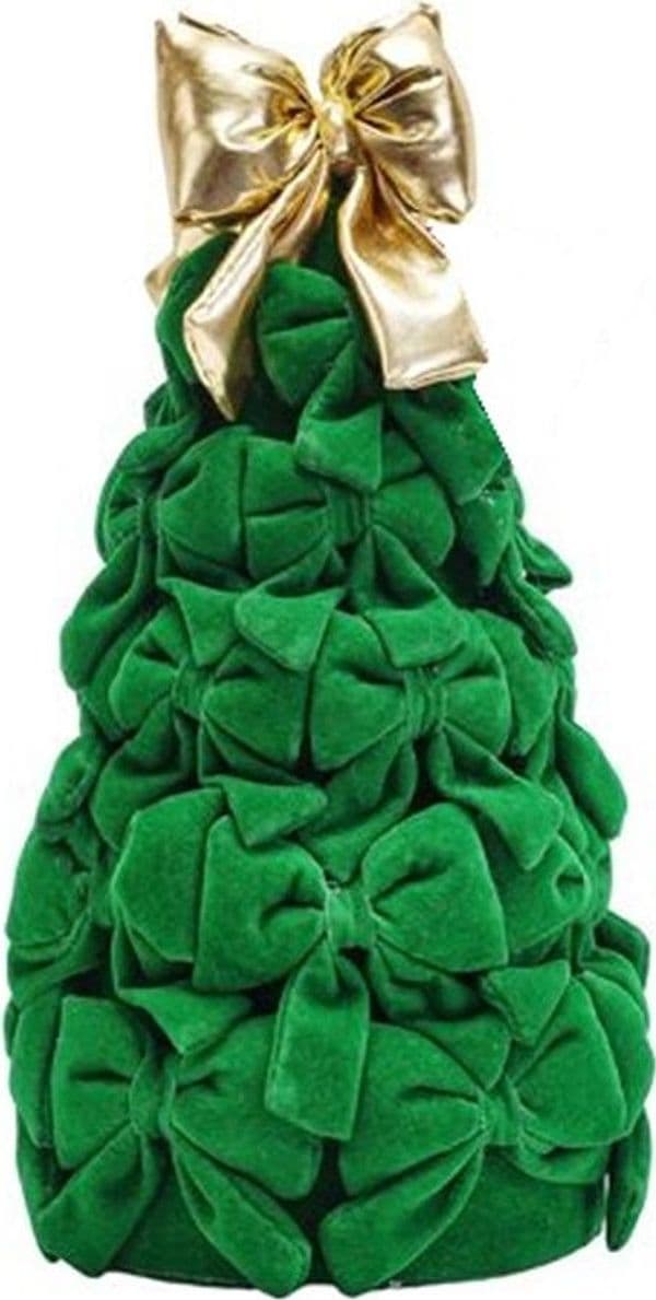ALBERO DI NATALE DI FIOCCHI DA 28CM CON FIOCCO DORATO ADDOBBO DECORAZIONE NATALIZIA FESTE - 5