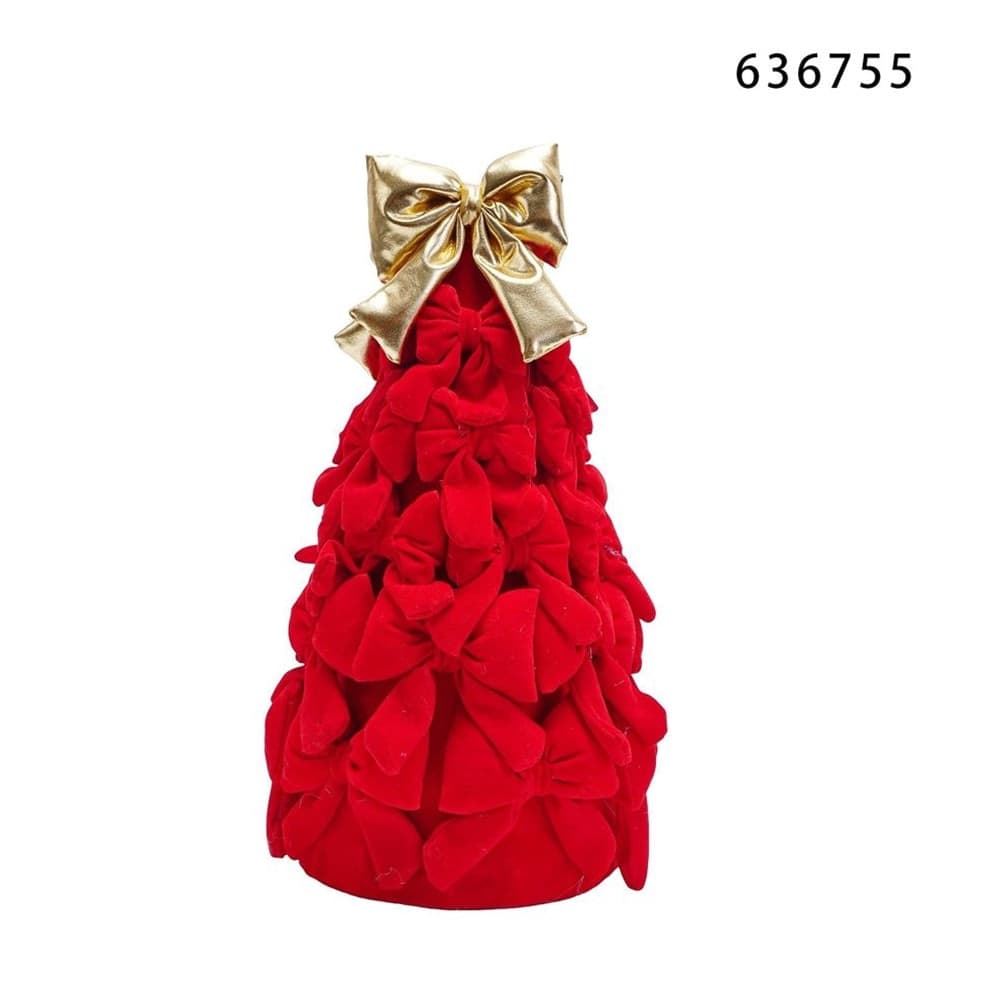 ALBERO DI NATALE DI FIOCCHI DA 28CM CON FIOCCO DORATO ADDOBBO DECORAZIONE NATALIZIA FESTE - 6