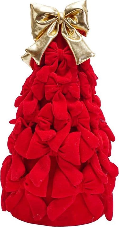 ALBERO DI NATALE DI FIOCCHI DA 28CM CON FIOCCO DORATO ADDOBBO DECORAZIONE NATALIZIA FESTE - 7