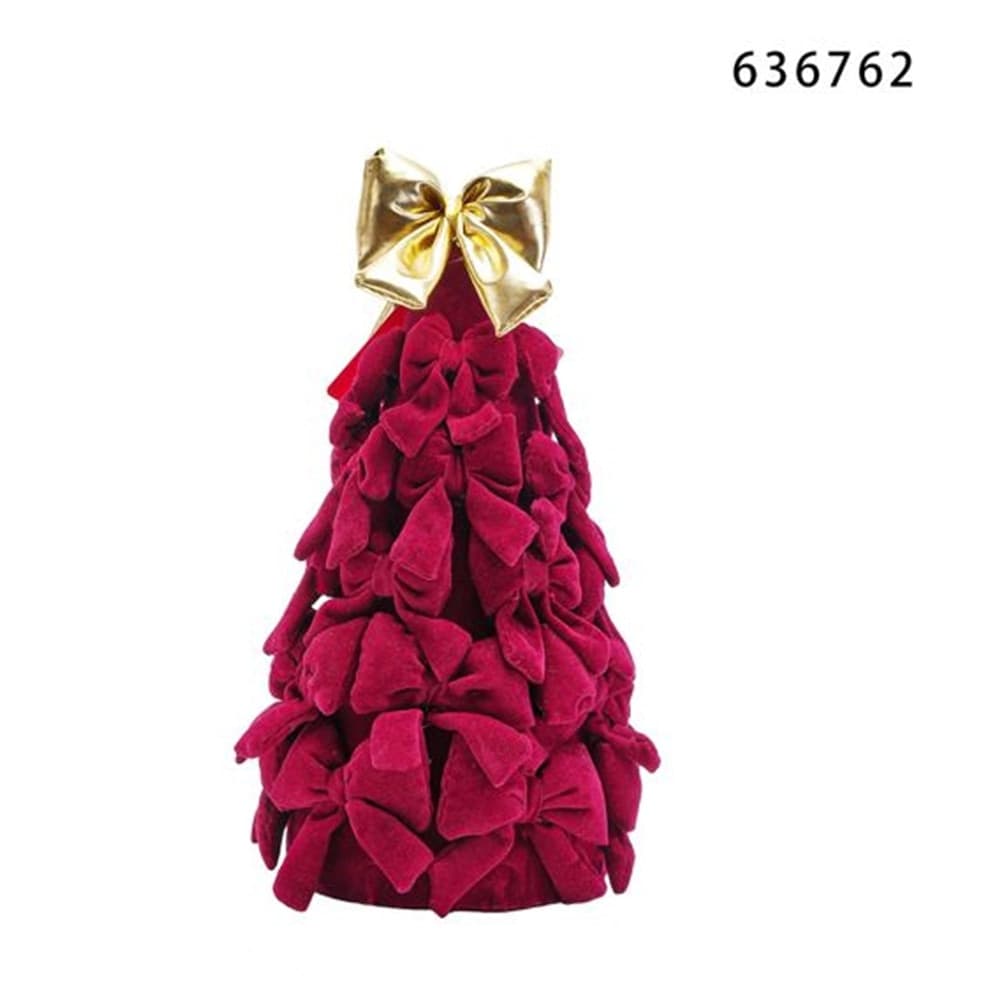 ALBERO DI NATALE DI FIOCCHI DA 28CM CON FIOCCO DORATO ADDOBBO DECORAZIONE NATALIZIA FESTE - 8