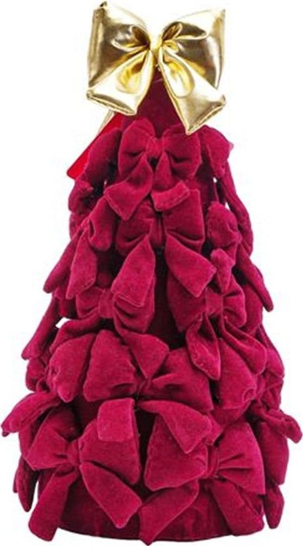 ALBERO DI NATALE DI FIOCCHI DA 28CM CON FIOCCO DORATO ADDOBBO DECORAZIONE NATALIZIA FESTE - 9
